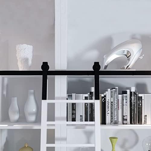 Sliding Library Ladder Hardware Kit - Mobile Ladder Rails with Wheels, Barn Door Accessories for Study, Attic, Living Room - Easy Install, 200cm (6.6ft) Length