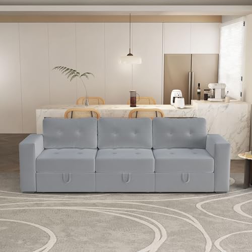 Image of QHITTY Modular Sofa, 3 Seater Accent Couch with Hidden Extra Large Storage Space for Living Room, Grey