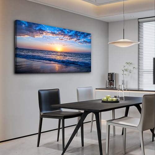 hyidecorart Wall Art Moon Sea blue Ocean Landscape Paintings Bedroom Canvas Art Print wall art for living room Paintings for Wall Decor and Home Decor (20 x 40inch x 1pcs)