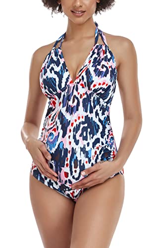 Eastelegant Maternity Swimsuits One Piece V-Neck Pregnancy Swimwear Halter Maternity Bikini (Black Pink Floral, S) #TOP1