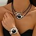 Quivox Gold Costume Jewelry Sets for Women,Fashion Black Choker Necklaces Chunky Leather Bracelets,Boho Festival Prom Jewelry Accessories Gifts(Silver)