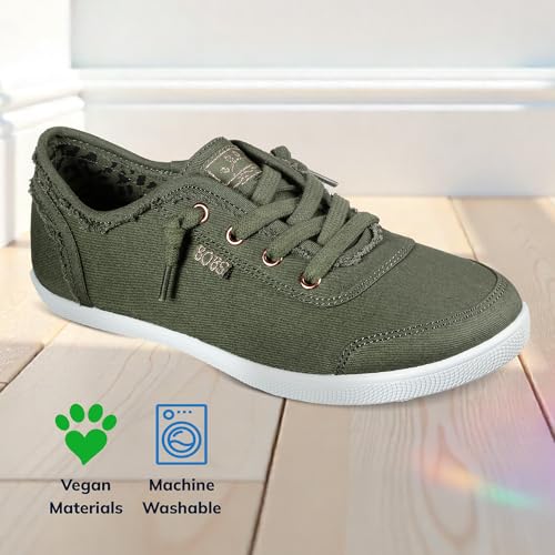 Skechers Women's Bobs B Cute Sneaker – Memory Foam, Flexible Outsole, Lightweight Vegan Shoes, Olive, 8