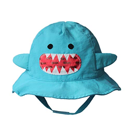 Kids Anti Uv Sun Protection Foldable Bucket Hat With Chin Strap Outdoor Animal Cartoon Cap For Baby Toddlers Girls/Boys Summer-Blue Shark-18.9'' #TOP1