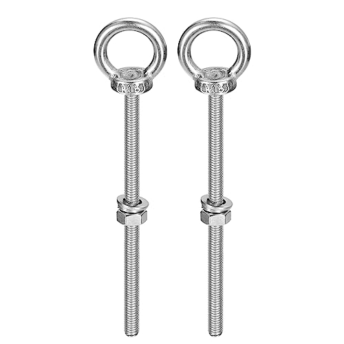 Image of uxcell Lifting Eye Bolt, 2 Sets M6x100mm Eye Bolt with Nut Washer 304 Stainless Steel Shoulder Lifting Ring Eye Bolt for Hanging Item