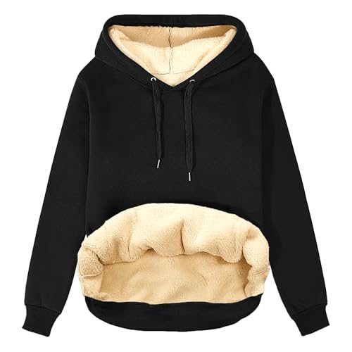 TOMEEK Damen Winter Warmes Sweatshirt Fleece Sherpa Gefütterter Pullover mit Kapuze Lässiger Sportlicher Fleece-Hoodie mit Tasche, Schwarz, Größe L