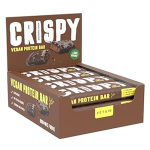 Vetain Proteinriegel vegan – CRISPY BROWNIE – 12x 55g – schokoladiger, knuspriger Eiweißriegel – High Protein, frei von Sucralose oder Maltit – low Sugar & sojafrei – bestens verträglich
