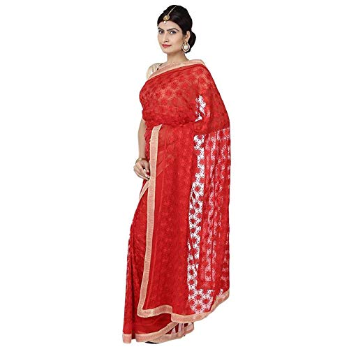 Image of FEMEZONE Women's Jaal Chiffon Saree With Blouse Piece