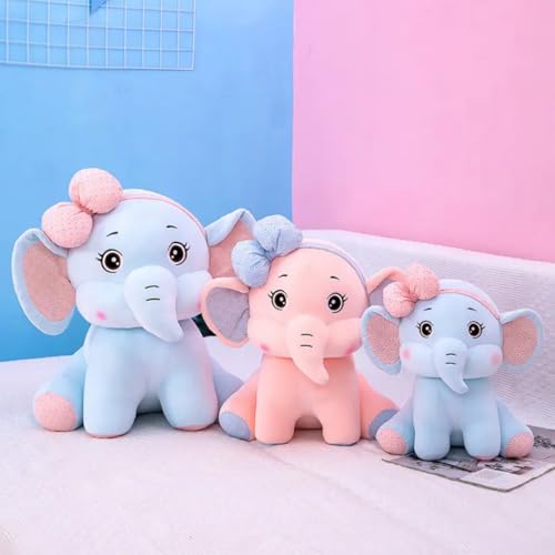 Image of Plush Bow Elephant Soft Toy, 25 cm | Stuff Toy for Kids | Plush Toy Gift for Kids | Elephant with Bow | A Cuddly Companion for All Ages Super Soft Touch and Feel (Peach& Blue) (2 Unit)