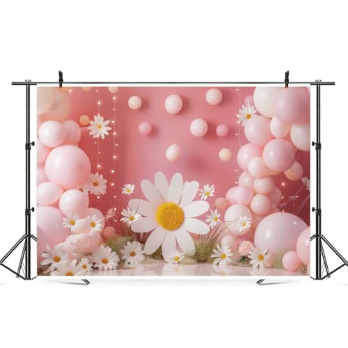 Fondo de Flores Daisy 7x5ft Rosa para Baby Shower miniatura 3
