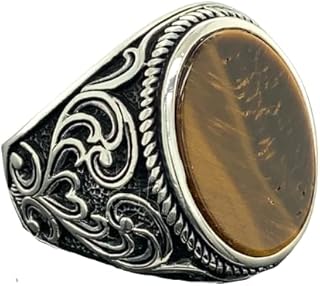 Men Handmade Ring, Tiger Eye Stone Ring, Ottoman Style Man Ring, Turkısh Handmade 925k Sterling Silver Ring, Gift For Him