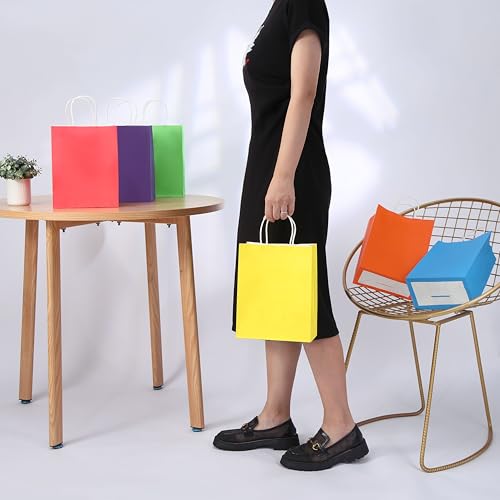 SUNCOLOR 24 Pack Rainbow Gift Bags with Handles – 8x4.5x10 Medium Bags for Shopping, Retail, DIY, Wedding, Party Favors & Special Occasions