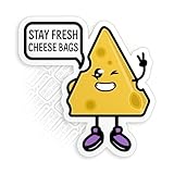 Stay Fresh Cheese Bags Sticker Cute Cheese Bags Lover Funny Waterproof Die-Cut Vinyl Stickers for Water Bottle Laptop Hard Hat Kindle Sticker Decal Decor Gifts