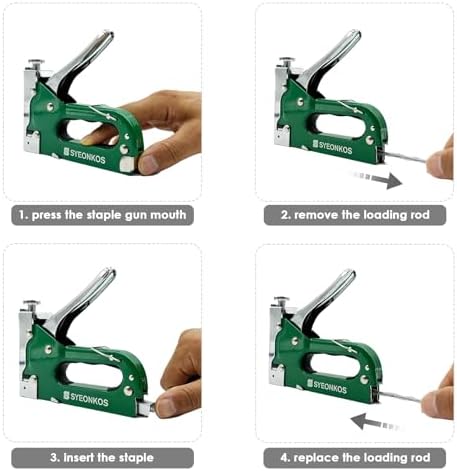 SYEONKOS Staple Gun, 3 in 1 Staple Gun Heavy Duty for Wood, with 3000 Staples, Staple Gun for Upholstery Work, Upholstery Staple Gun, Suitable for Interior Decoration Wood