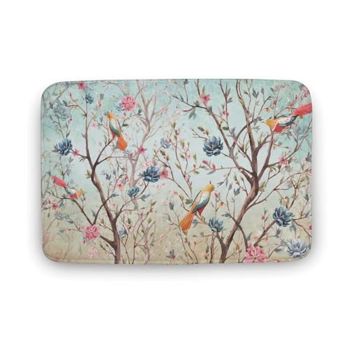 玄関マット室内 鳥 花柄 春 和風 和柄 泥落としマット 滑り止め 50x80cm 大判 カーペット 耐摩耗性 吸水 ドアマット バスマット ふわふわ 柔らか 洗える 抗菌防臭 足拭きマット 廊下 洗面所 掃除 ラグマット オールシーズン適用 水洗い お手