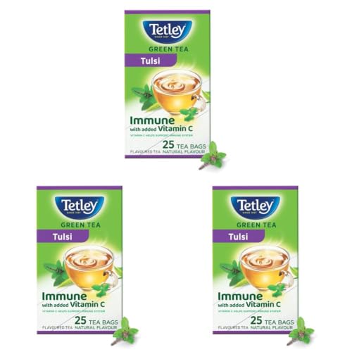 Image of Tetley | Green Tea with Tulsi | Immune with Added Vitamin C | 25 Tea Bags (Pack of 3)
