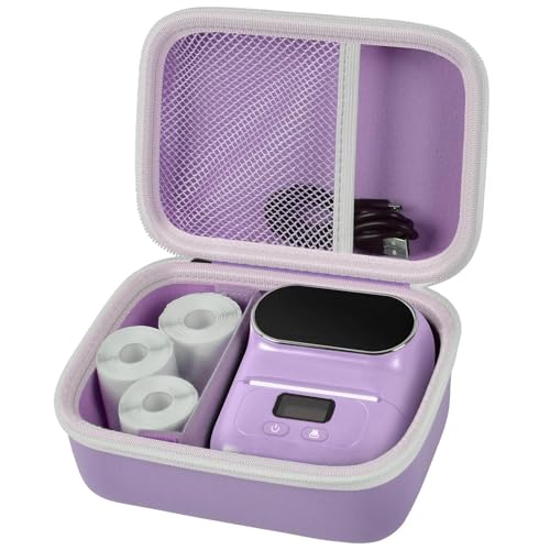 Image of Boobowl Hard Case for Phomemo M110 /M110S Label Maker, Case Only | Organized Label Roll Storage, Mesh Pocket for Charging Cable, Home Office Inventory, Small Business - Purple