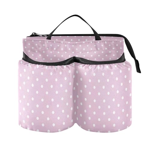 Image of Luggage Cup Holder for Suitcases Free Hands Suitcase Cup Holder Travel Luggage Drink Holder Portable Luggage Cup Caddy Bag Carrier with Handle Pink Polka Dots