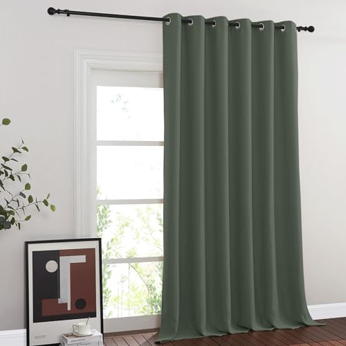 NICETOWN Blackout 90 inch Sliding Door Curtain for Living Room, Grommet Thermal Room Darkening Sound Reducing Window Treatment for Bedroom, 1 Panel, Dark Mallard, W80 x L90