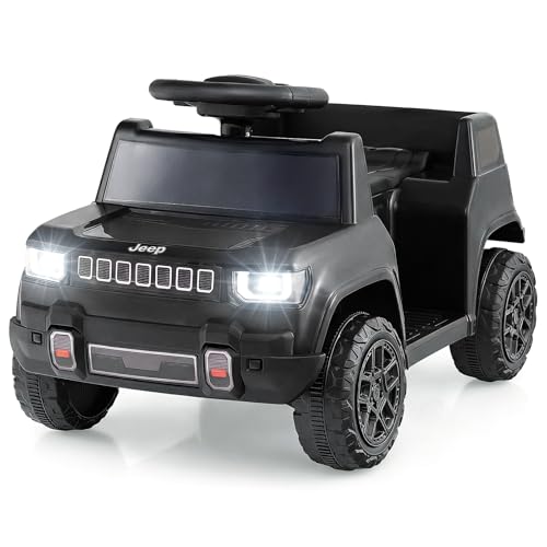 COSTWAY 12V Kids Ride on Car Licensed Jeep Electric Vehicle with LED Lights Music Horn & Wireless Connection Battery Powered Ride on Toy for 18-96 Months Boys Girls (Black)