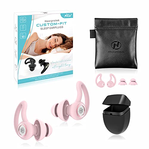 Ear Plugs for Sleeping, Hearprotek 30dB Noise Reduction Sound Blocking Earplugs with Silicone eartips, Soft Sleep Earplugs for Sleeping, Snoring, Travel, Studying, Work (Pink)