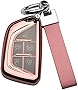 ZSPDACC Compatible with Cadillac Key Fob Cover Pink Rose Gold TPU Car Key Chain Leather Lanyard Holder case Protector Escalade ESV CT4 CT5 Accessories