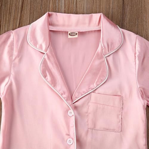 Toddler Baby Girl Boy Satin Pajamas Set 2Pcs Button Down Pjs Solid Color Short Sleeve Silk Top And Shorts Sleepwear4