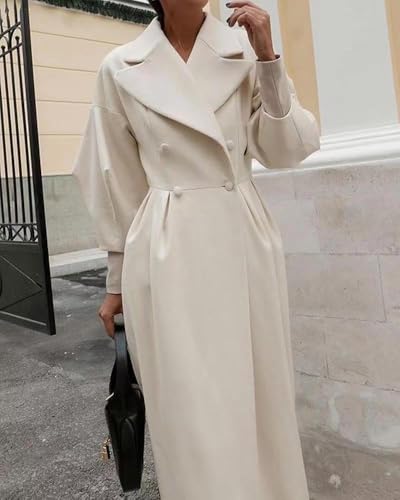 utcoco Womens Notched Lapel Double Breasted Pea Coat Winter Warm Wool Blend Overcoat Long Trench Coat3