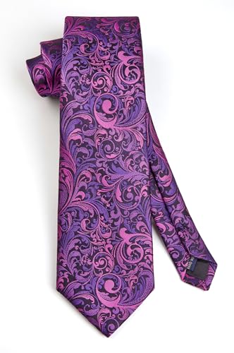 Image of HISDERN Ties for Men Paisley Floral Mens Ties and Pocket Square Cufflinks Set Classic Business Necktie Handkerchief