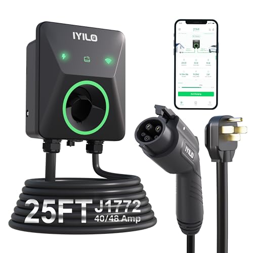 Image of Level 2 EV Charger, 40-48Amp /11.5KW, J1772 Wall Electric Car Charger with Dual Temp Sensors, Wi-Fi(2.4 GHz), RFID, Smart App-Scheduled Charging, NEMA 14-50P, 240V, UL, ETL & Energy Star