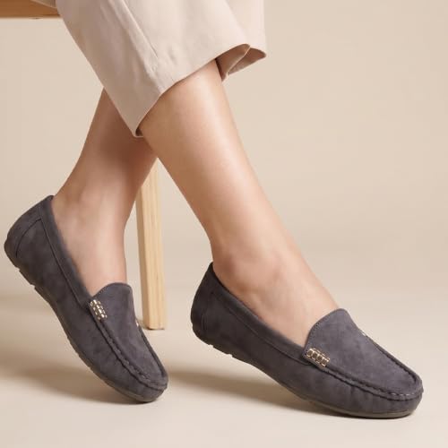 Image of CatBird Women's Suede Finish Loafers | Slip-On Flat Shoes with Minimal Metal Detail | Soft Cushioned Footbed and Flexible Grip Sole | Ideal for Office, Everyday Wear, Travel and Casual Outings