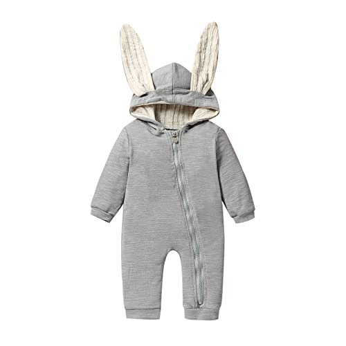Lyqtloml Newborn Baby Boys Girls Cartoon Animal Bunny Baby Easter Outfits Infant Romper Long Ear Rabbit Hoodie Romper Jumpsuit With Zipper #TOP11