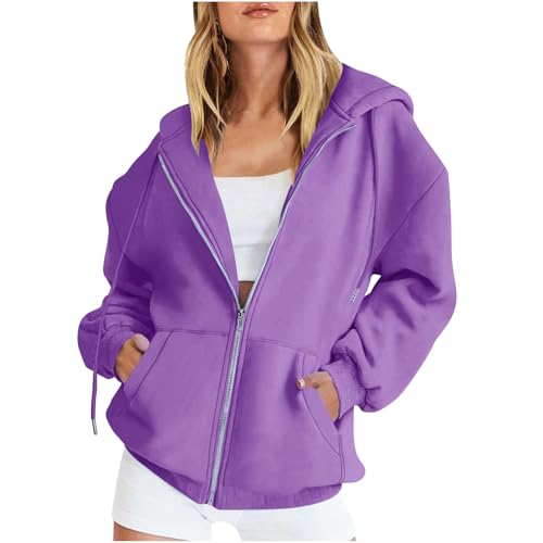 Sruiluo Women’s Purple Oversized Hoodie: Stylish Full-Zip Jacket for Fall Fashion - Image 2