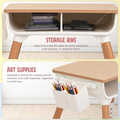 Image of BAYBEE Brilo Kids Study Table and Chair Set | 3 Level Height Adjustable for Baby | Plug & Play Assembly | Storage for School Supplies | Reading, Writing & Learning Table 2-10 Years (Brown)
