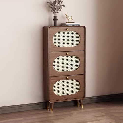 Rattan-Schuhregal mit 3 faltbaren Schubladen, schmaler...