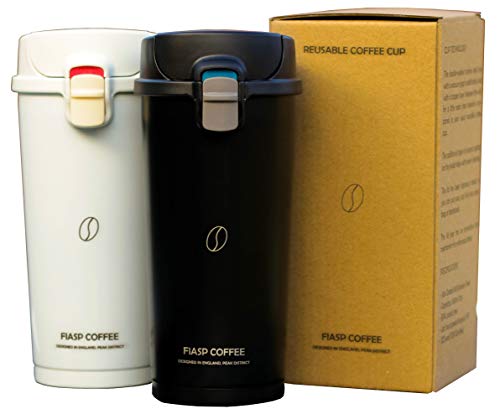 FIASP COFFEE Travel Mug, Insulated & Leak-Proof, Stainless Steel Double Wall Vacuum, Ceramic & Copper Lining, Black, Reusable Coffee Cup, 12oz 360ml, (Black)