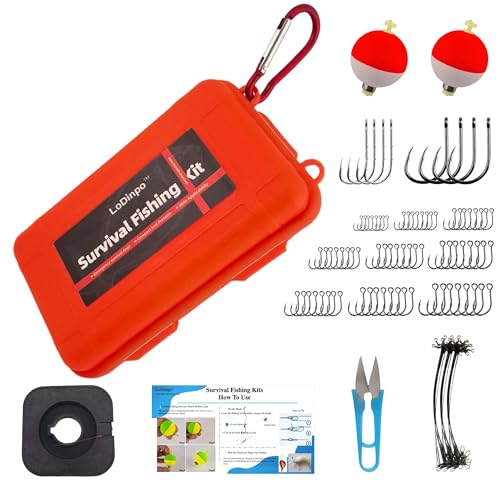 LoDinpo Mini Survival Fishing Kit Compact Emergency Fishing Gear for Camping, Hiking, Bushcraft, Backpacking Small Tackle Box with Hooks, Line, Floats Tools Great Gift for Fishermen, Hikers&Preppers