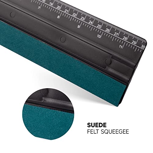 FOSHIO 12 Inch Felt Squeegee for Vinyl Built-in 30CM Ruler 4 Round Corners Universal Card Tint Squeegee with Suede Felt Edge, Window Tint Film Installing Hard Black PP Car Vinyl Wrap Scraper Tool - Image 2