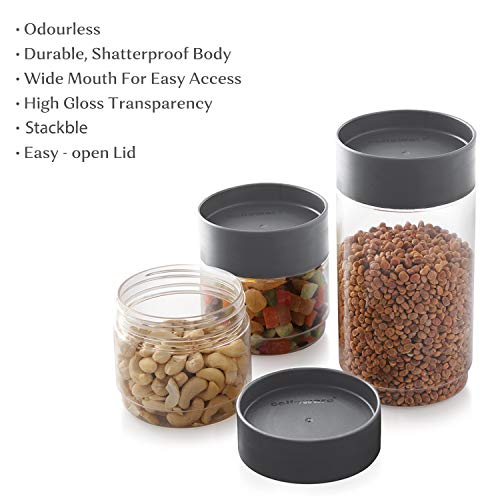Image of Cello Modustack Pet Plastic Container, Grey -Set of 6