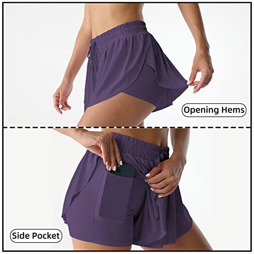 Image of Flowy Athletic Shorts for Women Running Tennis Butterfly Shorts Girls 2-in-1 Double Layer Quick-Drying Comfy Shorts