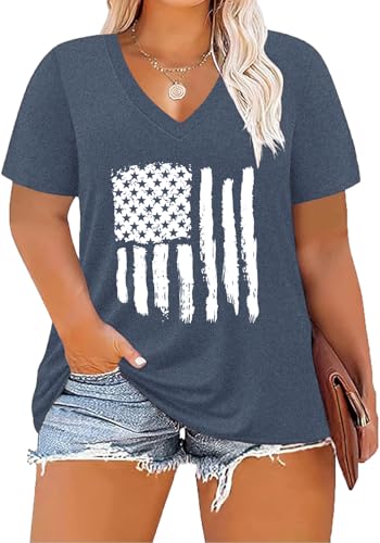 Image of ForHailey Women's Plus Size Short Sleeve Tee Shirt V Neck Basic Ladies Loose Fit T Shirt 1X-5X
