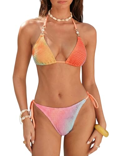 ZAFUL Womens Halter Triangle Cute Bikini Set Textured 2 Piece