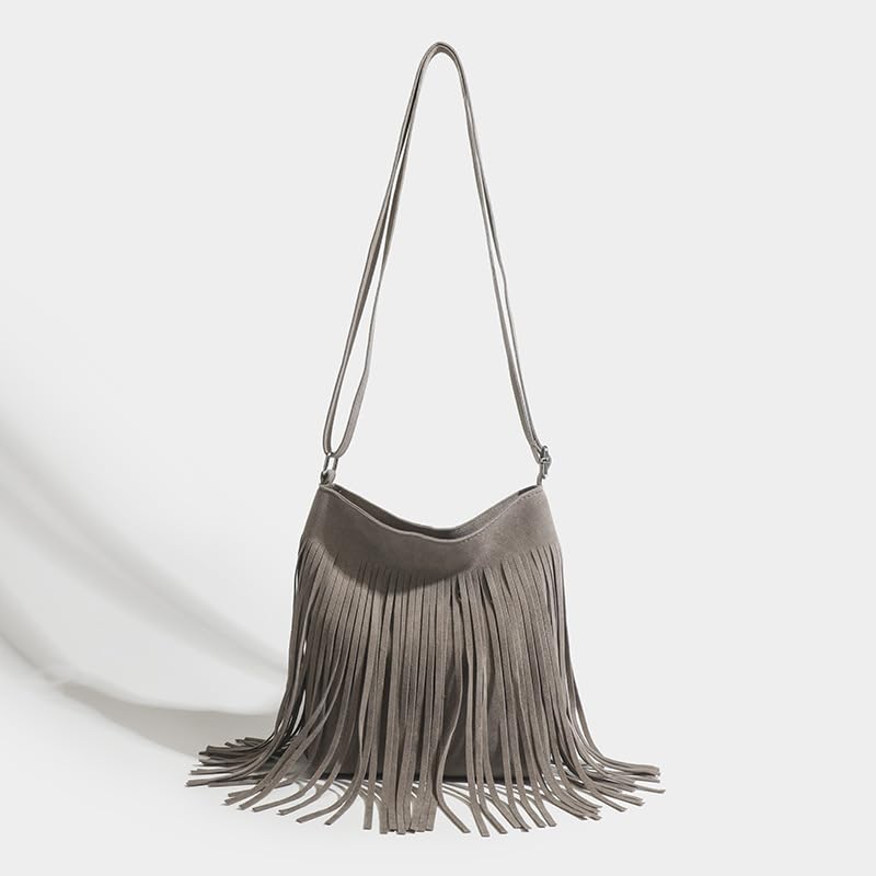 Vintage Fringe Shoulder Bag Purse - Tassels Retro Crossbody Tote Aesthetic Grunge Handbag Faux Suede Bag Women2
