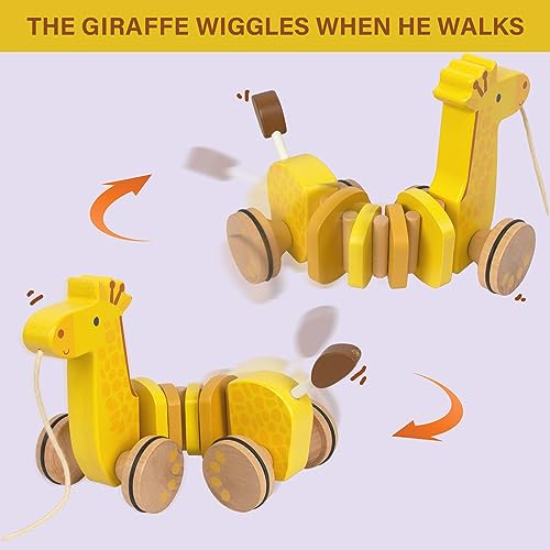 Image of Baby Toys Car,Wooden Pull Along Toddler Toy, Developmental Toy for 1 Year Old Girl Boy Birthday Gift(Giraffe)