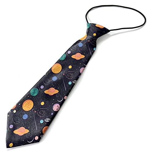 KAWAMOUSE Toddler Size ( Space Print ) Pre-Tied Adjustable Novelty Necktie, Fashion Conversational Neck Strap Ties for Boys and Children, for Wedding Parties Events