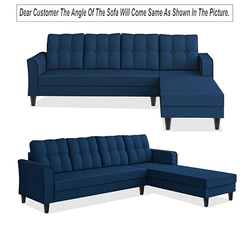 Image of Adorn India Maddox Tufted L Shape 6 Seater Sofa Set RHS (Blue) (3 Year Warranty)