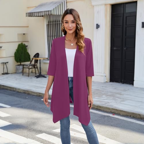 Women's Open Front Casual 3/4 Sleeve Lightweight Cardigan Casual Loose Summer Fall Cardigans