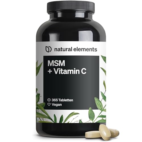 natural elements MSM 2000mg + natürliches Vitamin C – 365 Tabletten statt Kapseln – Methylsulfonylmethan – hochdosiert, vegan – in Deutschland laborgeprüft