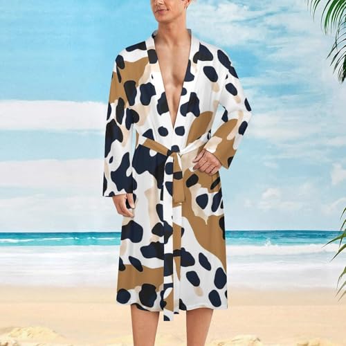 Brown And White Cow Print Funny Men's Robe Soft Lightweight Bathrobe Long-sleeve Spa Robes2
