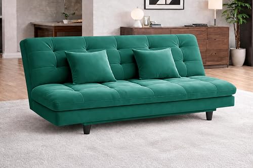 Image of Rosebell Modern Three-Seater Sofa Cum Bed Foldable Velevt Fabric Sofa, Stylish Design for Living Room, Guest Room & Office-Green-Color