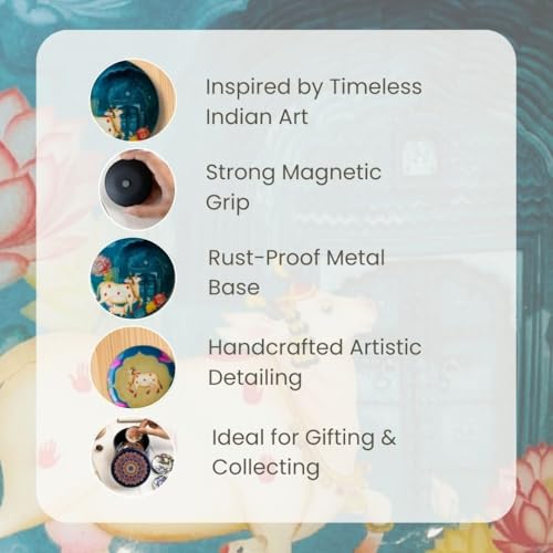Image of RITUALISTIC Pichwai Metal Fridge Magnet |Freeze Magnet Set | Gift Items for Women and Men | Diwali & Home Decor Gift Item | Fridge Magnets Refrigerator Stylish | Perfect Souvenir Gift |Set of 3